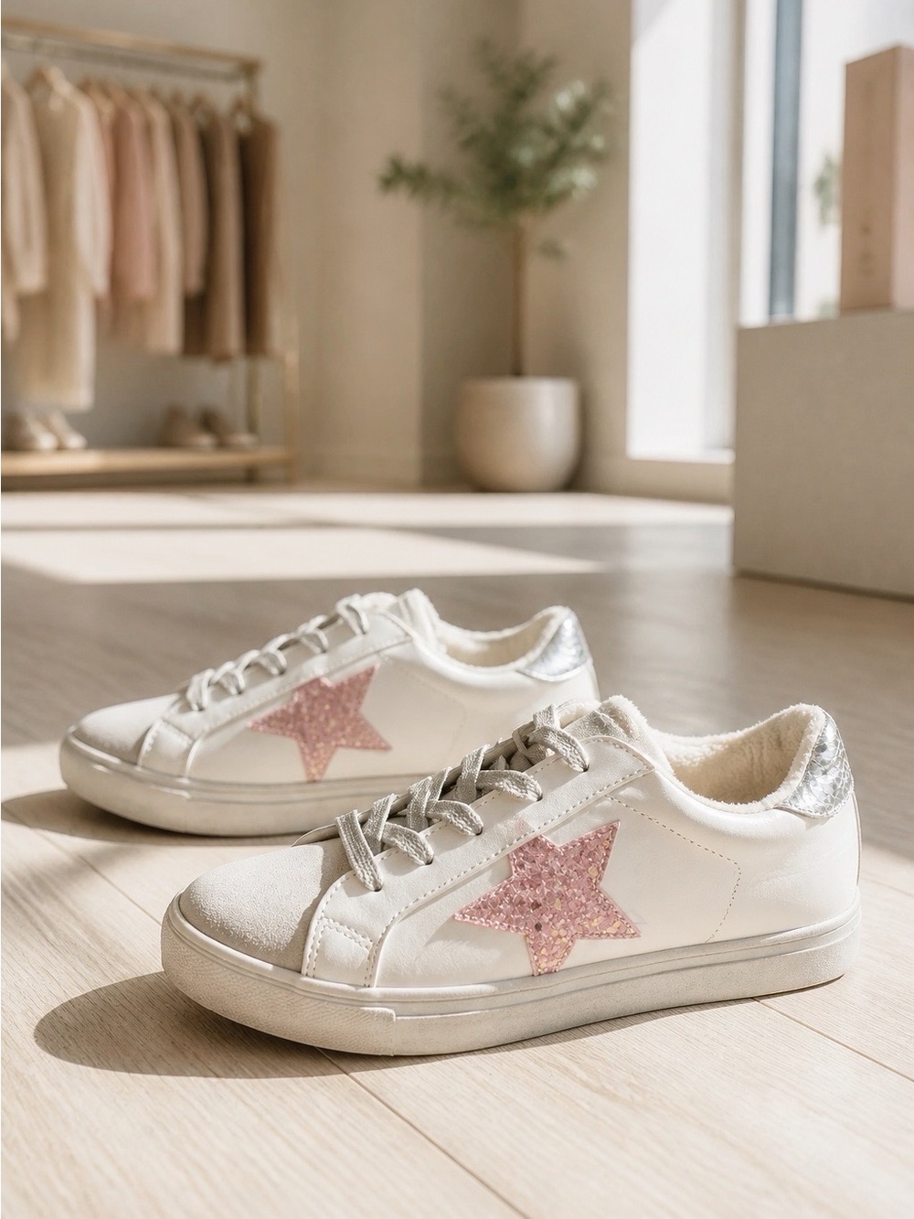 NWOB Woman’s Rezume Low-Top Sneakers with Pink Star Accent Size 6